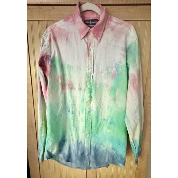 Polo Ralph Lauren MendClassic Fit Long Sleeve Pastel Tie Dye Oxford Shirt 15 1/2 - Picture 4 of 4